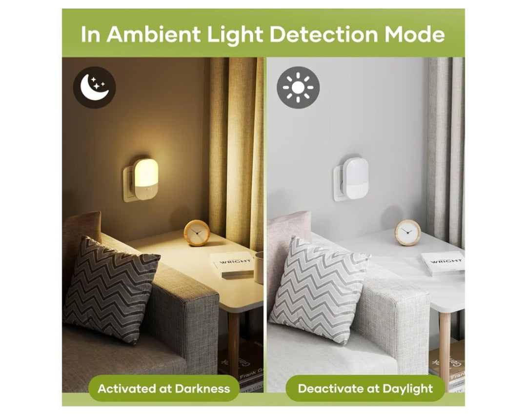 Night Light Plug in Wall with Dusk to Dawn Photocell Sensor, 5 Brightness Levels, ON/Off/AUTO Lighting Mode, 3000K Warm White Night Light for Baby, Hallways, Stairs, Bedrooms, Kitchen, 0.3W, 1 Pack