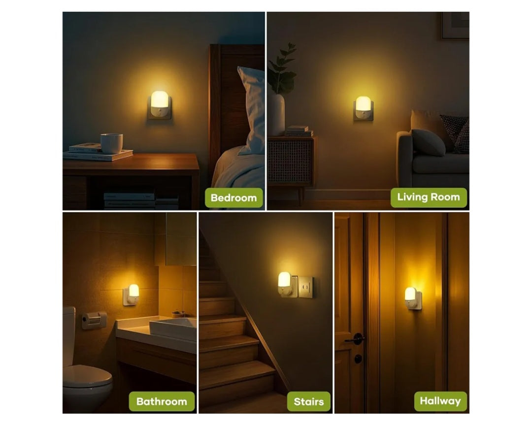 Night Light Plug in Wall with Dusk to Dawn Photocell Sensor, 5 Brightness Levels, ON/Off/AUTO Lighting Mode, 3000K Warm White Night Light for Baby, Hallways, Stairs, Bedrooms, Kitchen, 0.3W, 1 Pack