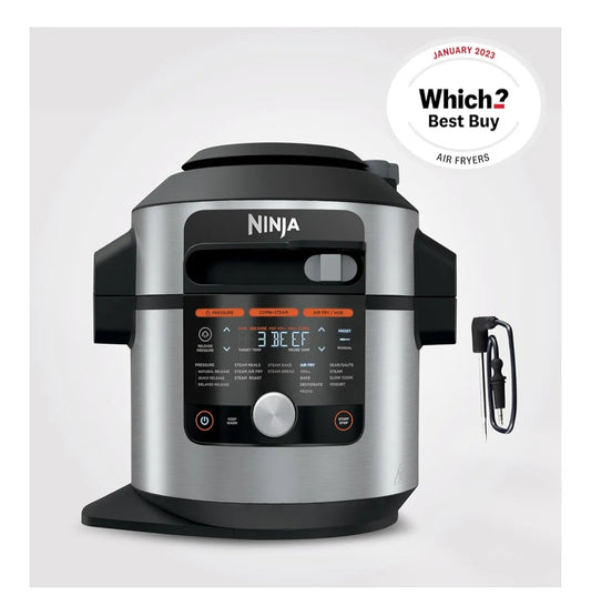 Ninja Foodi MAX 15-in-1 SmartLid Multi-Cooker 7.5L with Digital Probe, Electric Pressure Cooker & Air Fryer, Slow Cook and more, Cooks 6 Portions, Stainless Steel/Black OL750UK