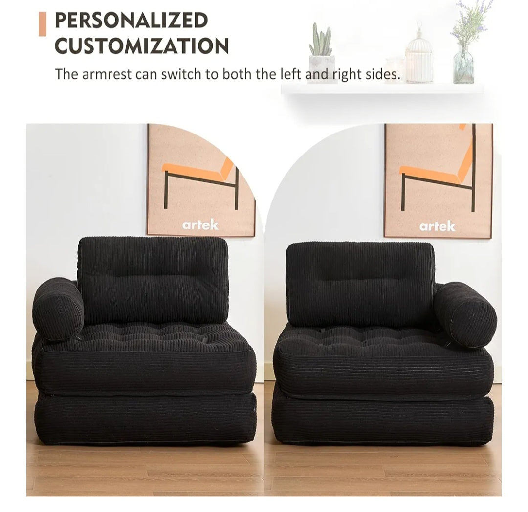 Litbird Foldable 4-in-1 SofaBed – Bean Bag Couch, Boneless Folding Sofas, Floor Lounge Sofa, Guest Bed for Small Spaces, Lounge Seat for Bedroom & Living Room (Black, 37.4 in)