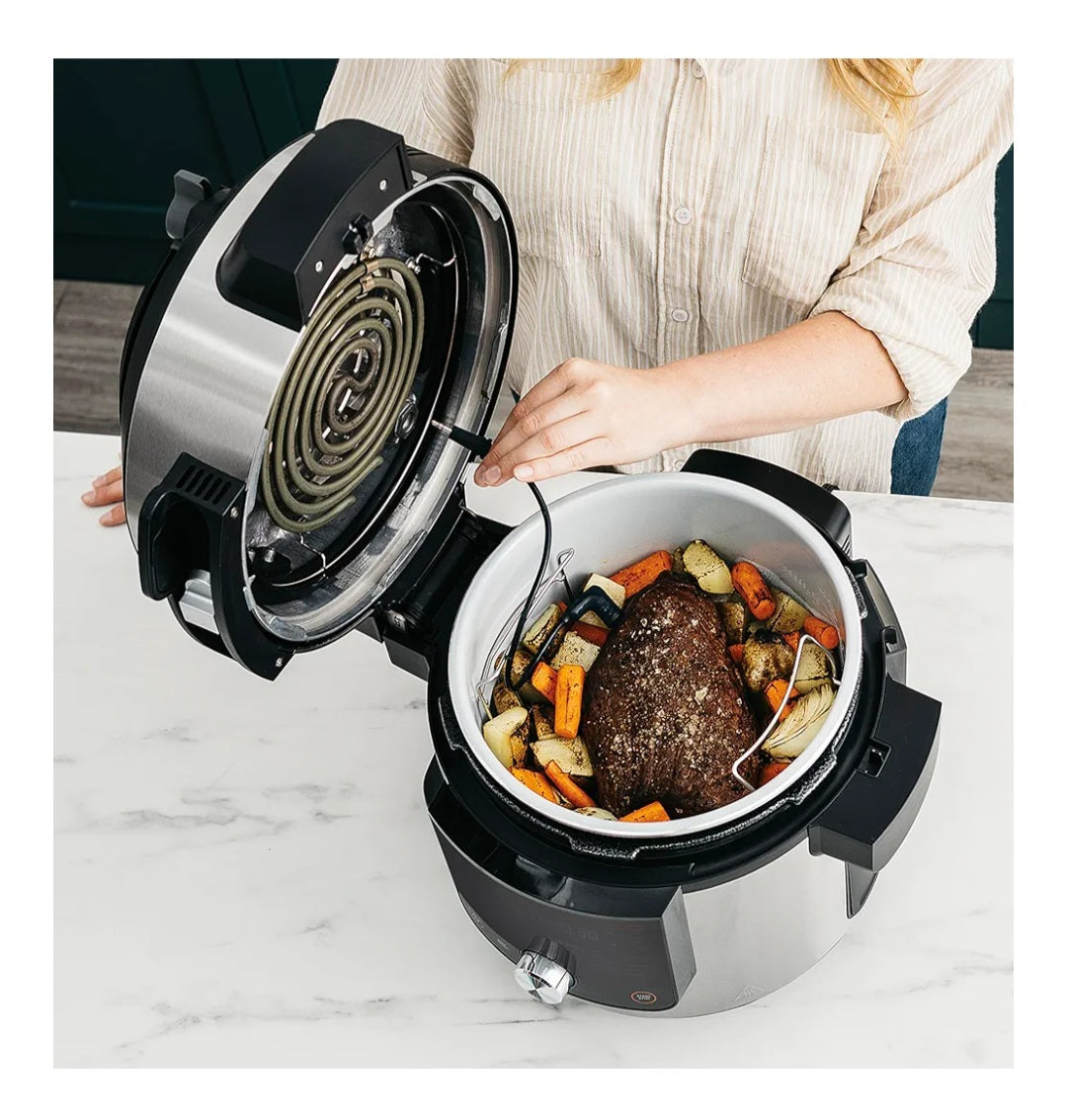 Ninja Foodi MAX 15-in-1 SmartLid Multi-Cooker 7.5L with Digital Probe, Electric Pressure Cooker & Air Fryer, Slow Cook and more, Cooks 6 Portions, Stainless Steel/Black OL750UK