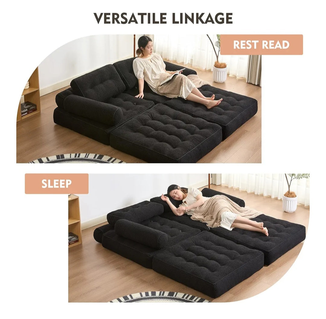Litbird Foldable 4-in-1 SofaBed – Bean Bag Couch, Boneless Folding Sofas, Floor Lounge Sofa, Guest Bed for Small Spaces, Lounge Seat for Bedroom & Living Room (Black, 37.4 in)