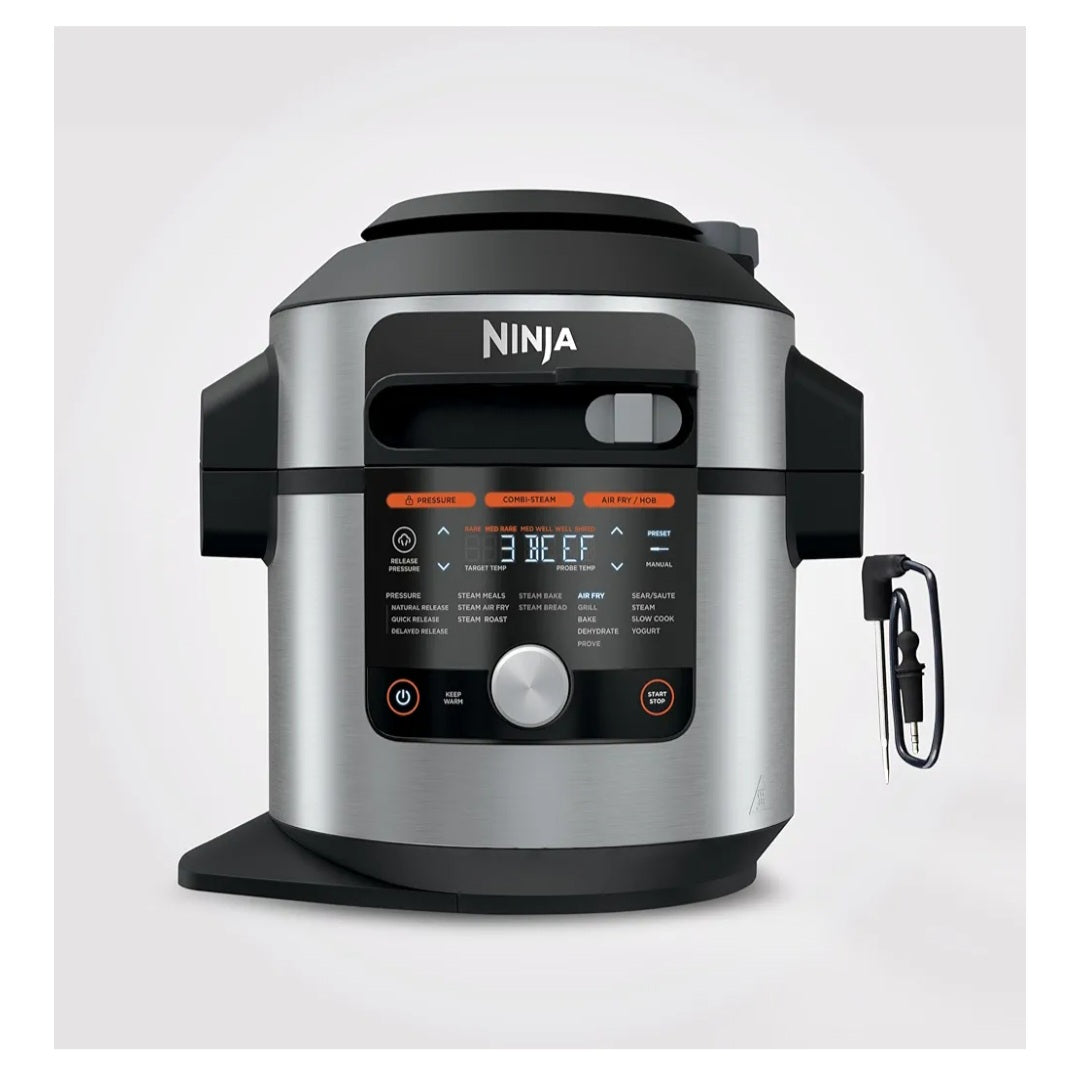 Ninja Foodi MAX 15-in-1 SmartLid Multi-Cooker 7.5L with Digital Probe, Electric Pressure Cooker & Air Fryer, Slow Cook and more, Cooks 6 Portions, Stainless Steel/Black OL750UK