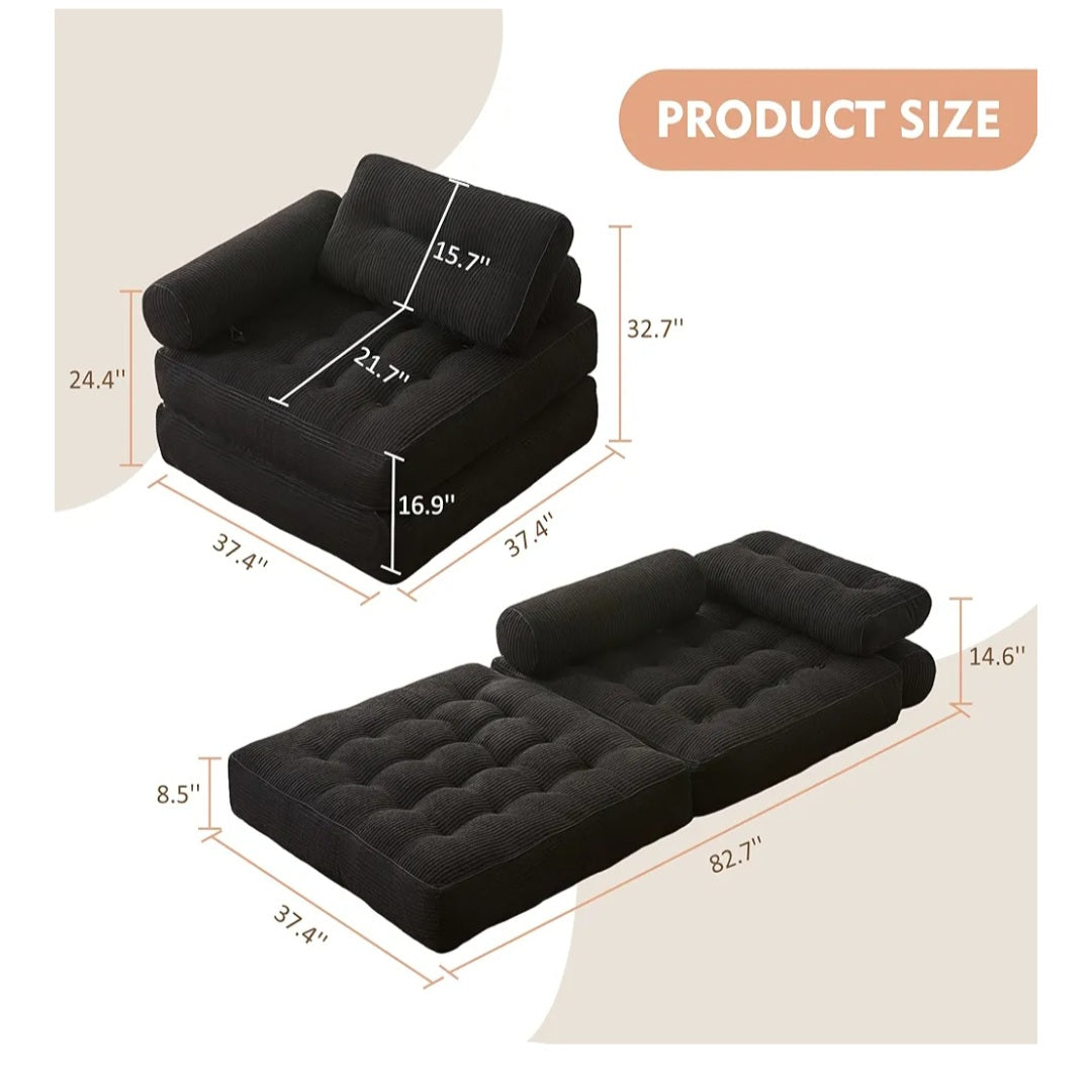 Litbird Foldable 4-in-1 SofaBed – Bean Bag Couch, Boneless Folding Sofas, Floor Lounge Sofa, Guest Bed for Small Spaces, Lounge Seat for Bedroom & Living Room (Black, 37.4 in)